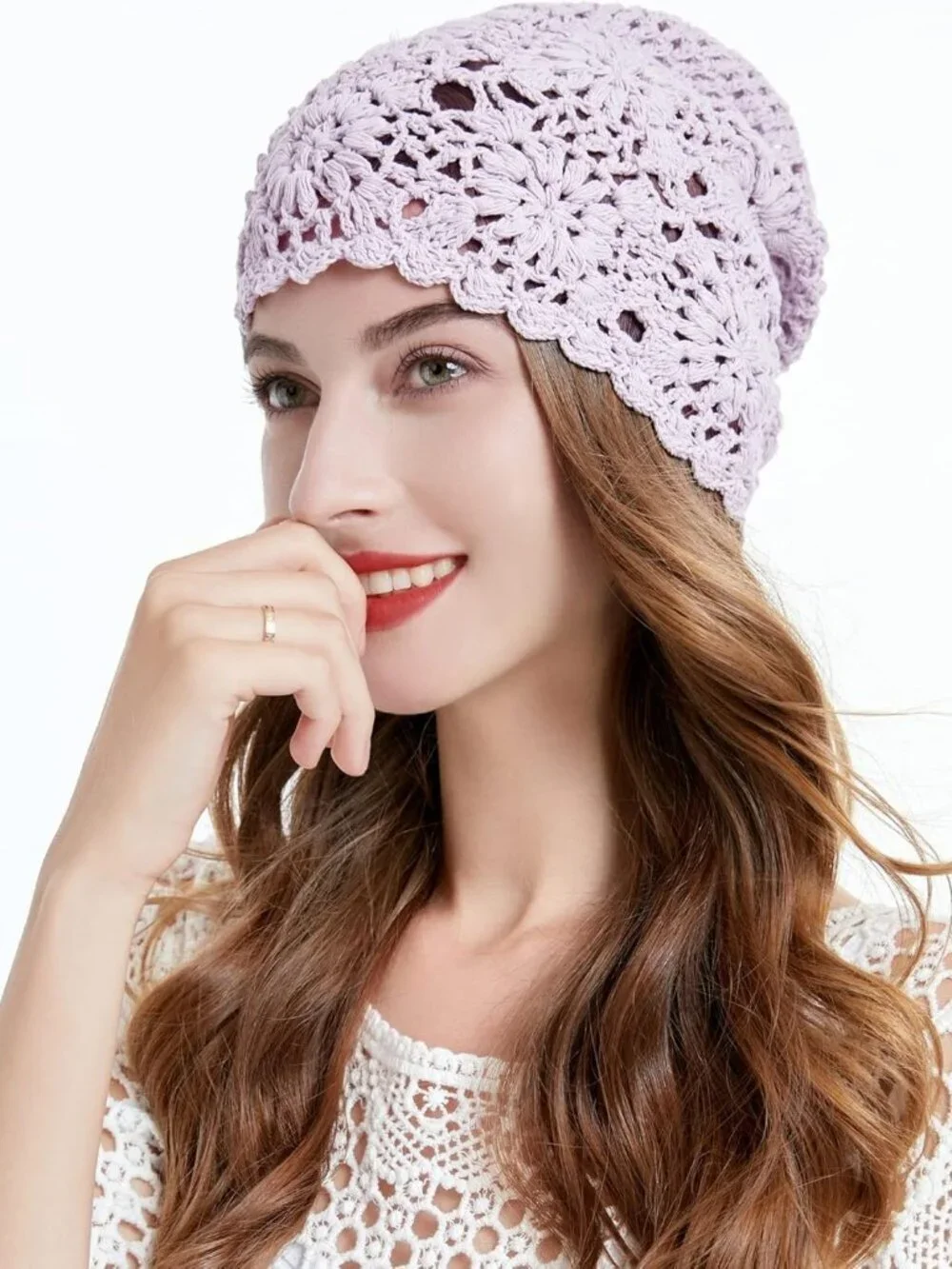 Women's Cotton Crochet Slouchy Beanie Hat Knit Summer Skull Cap Solid Purple